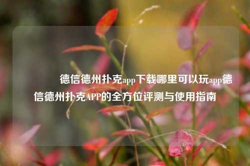 🏆德信德州扑克app下载哪里可以玩app德信德州扑克APP的全方位评测与使用指南