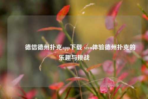 ✌️德信德州扑克app下载 vivo体验德州扑克的乐趣与挑战