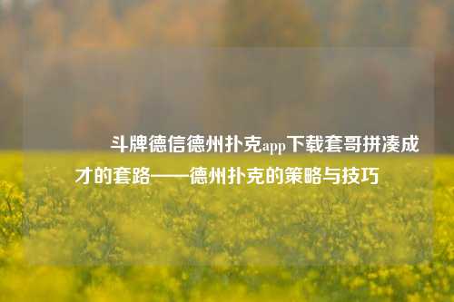 🏅斗牌德信德州扑克app下载套哥拼凑成才的套路——德州扑克的策略与技巧