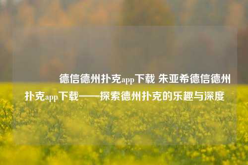 🥈德信德州扑克app下载 朱亚希德信德州扑克app下载——探索德州扑克的乐趣与深度