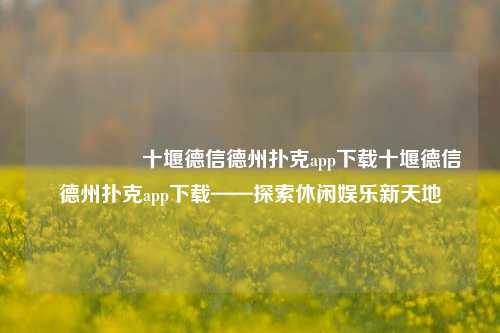 🎖️十堰德信德州扑克app下载十堰德信德州扑克app下载——探索休闲娱乐新天地