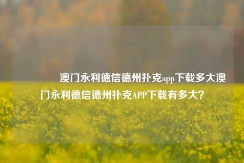 👍澳门永利德信德州扑克app下载多大澳门永利德信德州扑克APP下载有多大？