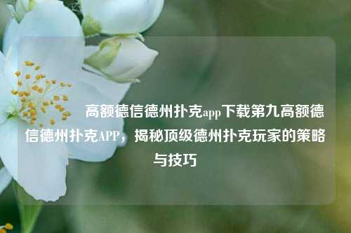 👈高额德信德州扑克app下载第九高额德信德州扑克APP，揭秘顶级德州扑克玩家的策略与技巧