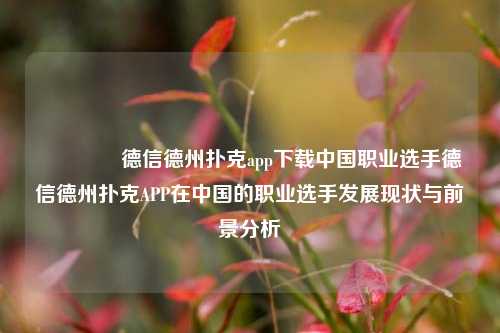 🥇德信德州扑克app下载中国职业选手德信德州扑克APP在中国的职业选手发展现状与前景分析