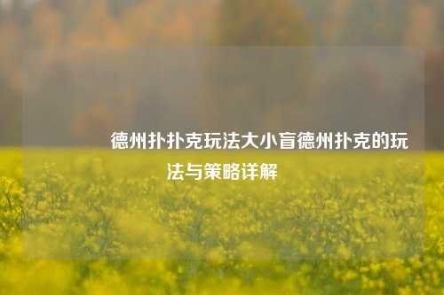 🥇德州扑扑克玩法大小盲德州扑克的玩法与策略详解