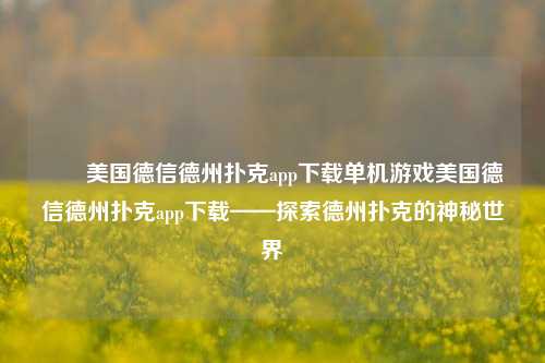 ✌️美国德信德州扑克app下载单机游戏美国德信德州扑克app下载——探索德州扑克的神秘世界
