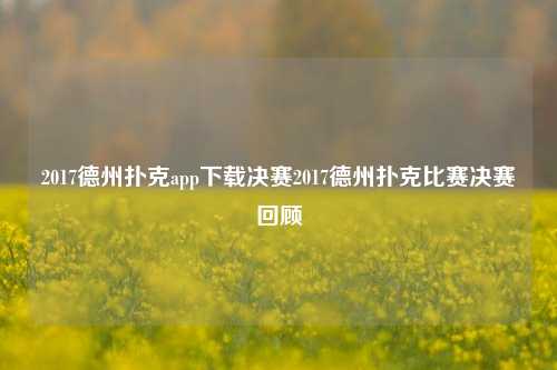 2017德州扑克app下载决赛2017德州扑克比赛决赛回顾