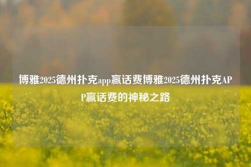 博雅2025德州扑克app赢话费博雅2025德州扑克APP赢话费的神秘之路