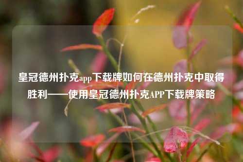 皇冠德州扑克app下载牌如何在德州扑克中取得胜利——使用皇冠德州扑克APP下载牌策略