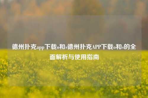 德州扑克app下载o和s德州扑克APP下载o和s的全面解析与使用指南