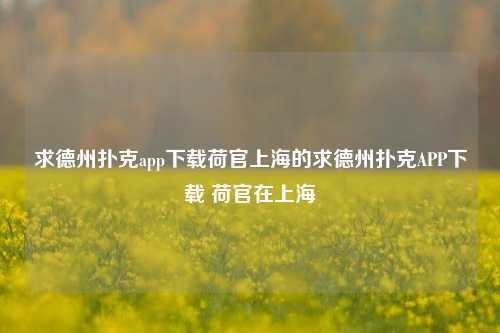 求德州扑克app下载荷官上海的求德州扑克APP下载 荷官在上海