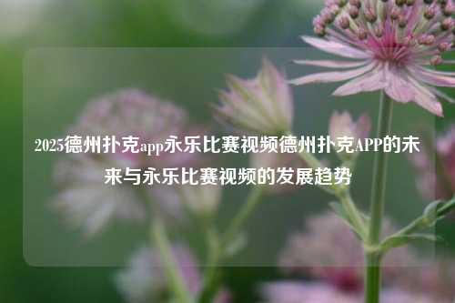 2025德州扑克app永乐比赛视频德州扑克APP的未来与永乐比赛视频的发展趋势