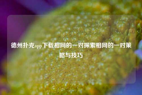 德州扑克app下载相同的一对探索相同的一对策略与技巧