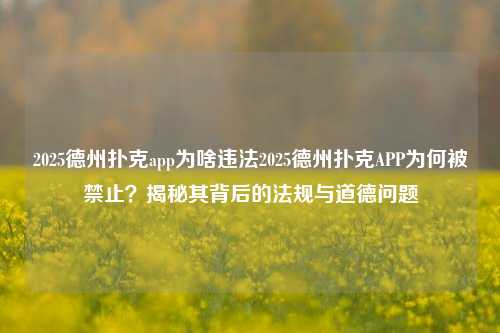 2025德州扑克app为啥违法2025德州扑克APP为何被禁止？揭秘其背后的法规与道德问题