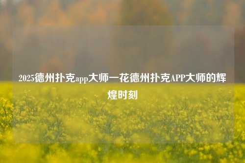 2025德州扑克app大师一花德州扑克APP大师的辉煌时刻