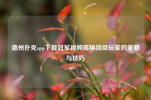 德州扑克app下载冠军视频揭秘顶级玩家的策略与技巧