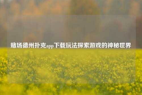 赌场德州扑克app下载玩法探索游戏的神秘世界