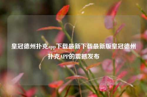 皇冠德州扑克app下载最新下载最新版皇冠德州扑克APP的震撼发布