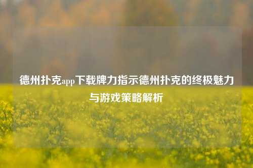 德州扑克app下载牌力指示德州扑克的终极魅力与游戏策略解析