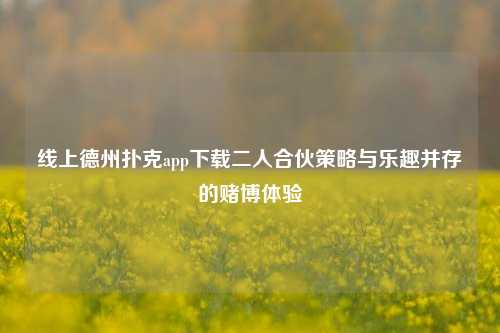 线上德州扑克app下载二人合伙策略与乐趣并存的赌博体验