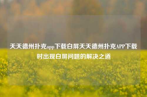 天天德州扑克app下载白屏天天德州扑克APP下载时出现白屏问题的解决之道