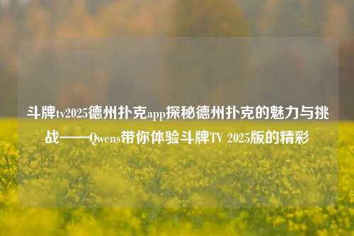 斗牌tv2025德州扑克app探秘德州扑克的魅力与挑战——Qwens带你体验斗牌TV 2025版的精彩