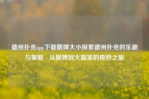 德州扑克app下载散牌大小探索德州扑克的乐趣与策略 - 从散牌到大赢家的奇妙之旅