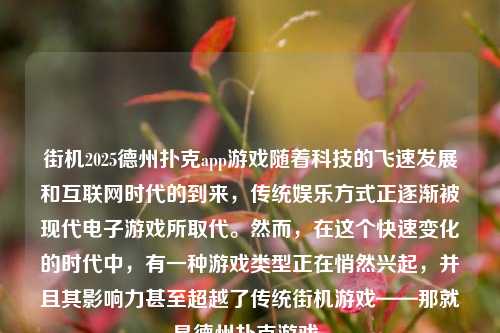 街机2025德州扑克app游戏随着科技的飞速发展和互联网时代的到来，传统娱乐方式正逐渐被现代电子游戏所取代。然而，在这个快速变化的时代中，有一种游戏类型正在悄然兴起，并且其影响力甚至超越了传统街机游戏——那就是德州扑克游戏。