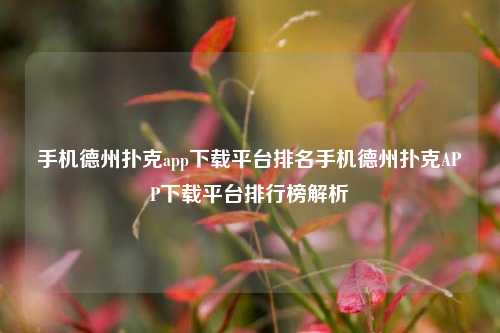 手机德州扑克app下载平台排名手机德州扑克APP下载平台排行榜解析