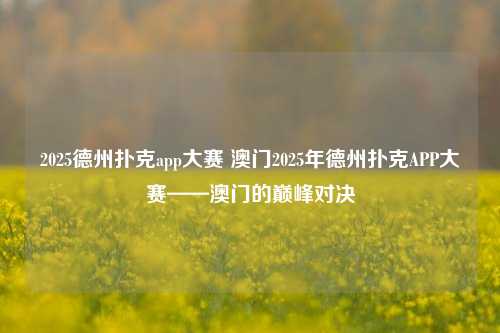 2025德州扑克app大赛 澳门2025年德州扑克APP大赛——澳门的巅峰对决