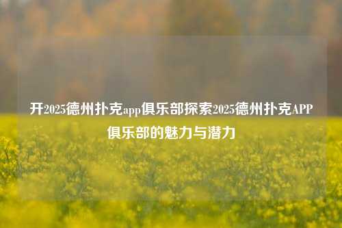 开2025德州扑克app俱乐部探索2025德州扑克APP俱乐部的魅力与潜力
