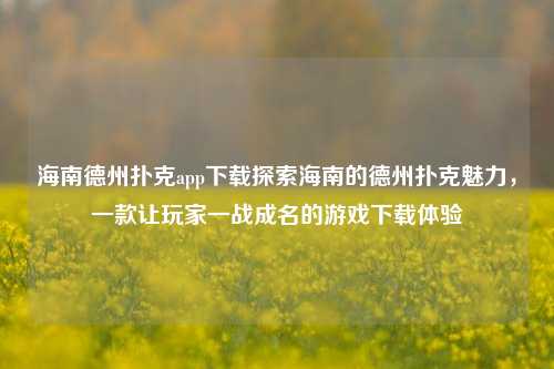 海南德州扑克app下载探索海南的德州扑克魅力，一款让玩家一战成名的游戏下载体验