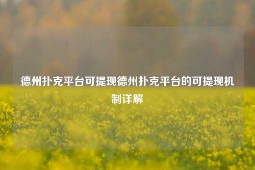 德州扑克平台可提现德州扑克平台的可提现机制详解