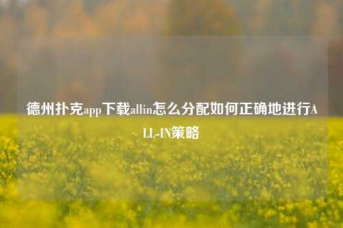 德州扑克app下载allin怎么分配如何正确地进行ALL-IN策略