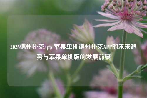 2025德州扑克app 苹果单机德州扑克APP的未来趋势与苹果单机版的发展前景