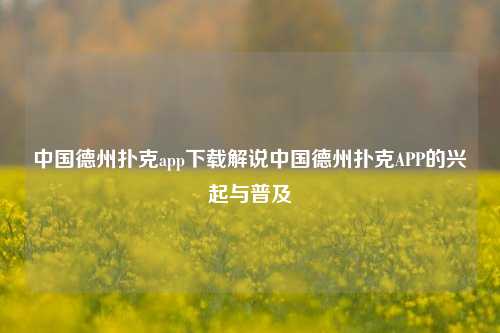 中国德州扑克app下载解说中国德州扑克APP的兴起与普及