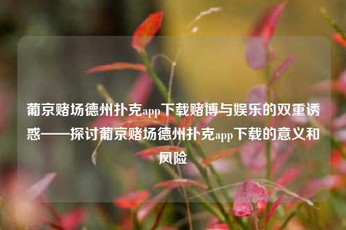 葡京赌场德州扑克app下载赌博与娱乐的双重诱惑——探讨葡京赌场德州扑克app下载的意义和风险