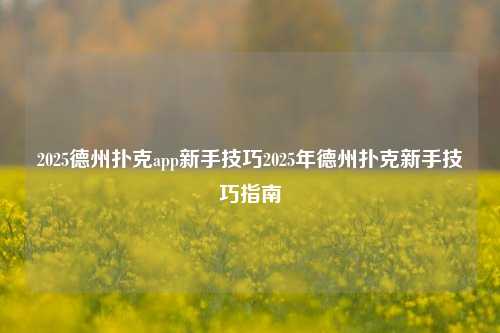 2025德州扑克app新手技巧2025年德州扑克新手技巧指南