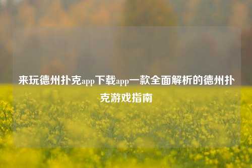 来玩德州扑克app下载app一款全面解析的德州扑克游戏指南