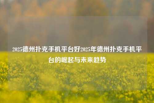 2025德州扑克手机平台好2025年德州扑克手机平台的崛起与未来趋势