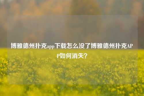 博雅德州扑克app下载怎么没了博雅德州扑克APP如何消失？