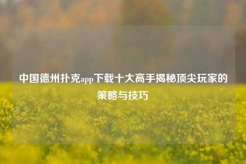 中国德州扑克app下载十大高手揭秘顶尖玩家的策略与技巧