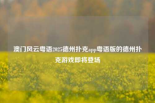 澳门风云粤语2025德州扑克app粤语版的德州扑克游戏即将登场