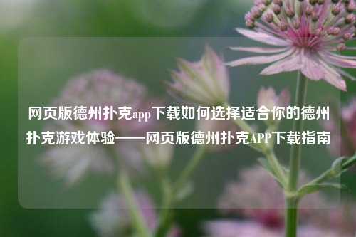 网页版德州扑克app下载如何选择适合你的德州扑克游戏体验——网页版德州扑克APP下载指南