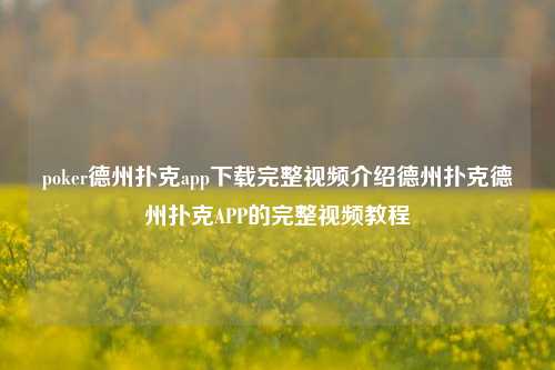poker德州扑克app下载完整视频介绍德州扑克德州扑克APP的完整视频教程