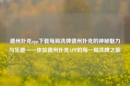 德州扑克app下载每局洗牌德州扑克的神秘魅力与乐趣——体验德州扑克APP的每一局洗牌之旅