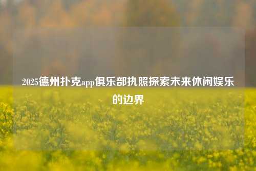 2025德州扑克app俱乐部执照探索未来休闲娱乐的边界