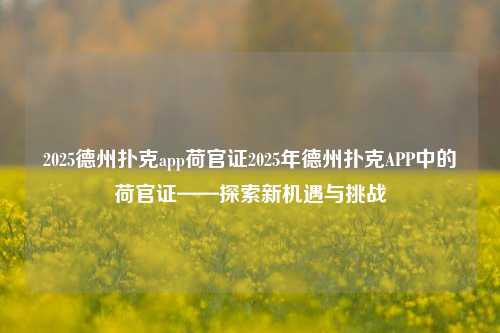 2025德州扑克app荷官证2025年德州扑克APP中的荷官证——探索新机遇与挑战